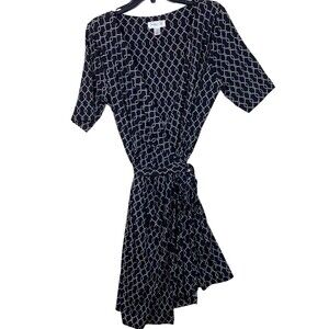 Motherhood Maternity Dress Womens Large Black Faux Wrap Short Sleeves